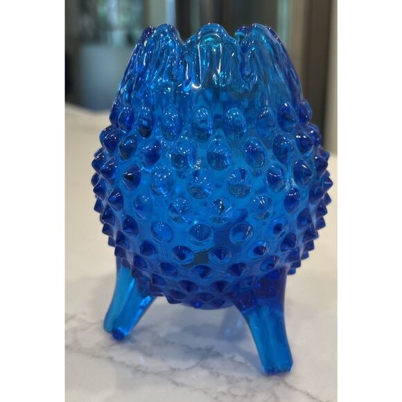 MCM Fenton Colonial Blue Hobnail Footed Egg Shape Bud Vase Candy Dish Unmarked‎ - Picture 2 of 9